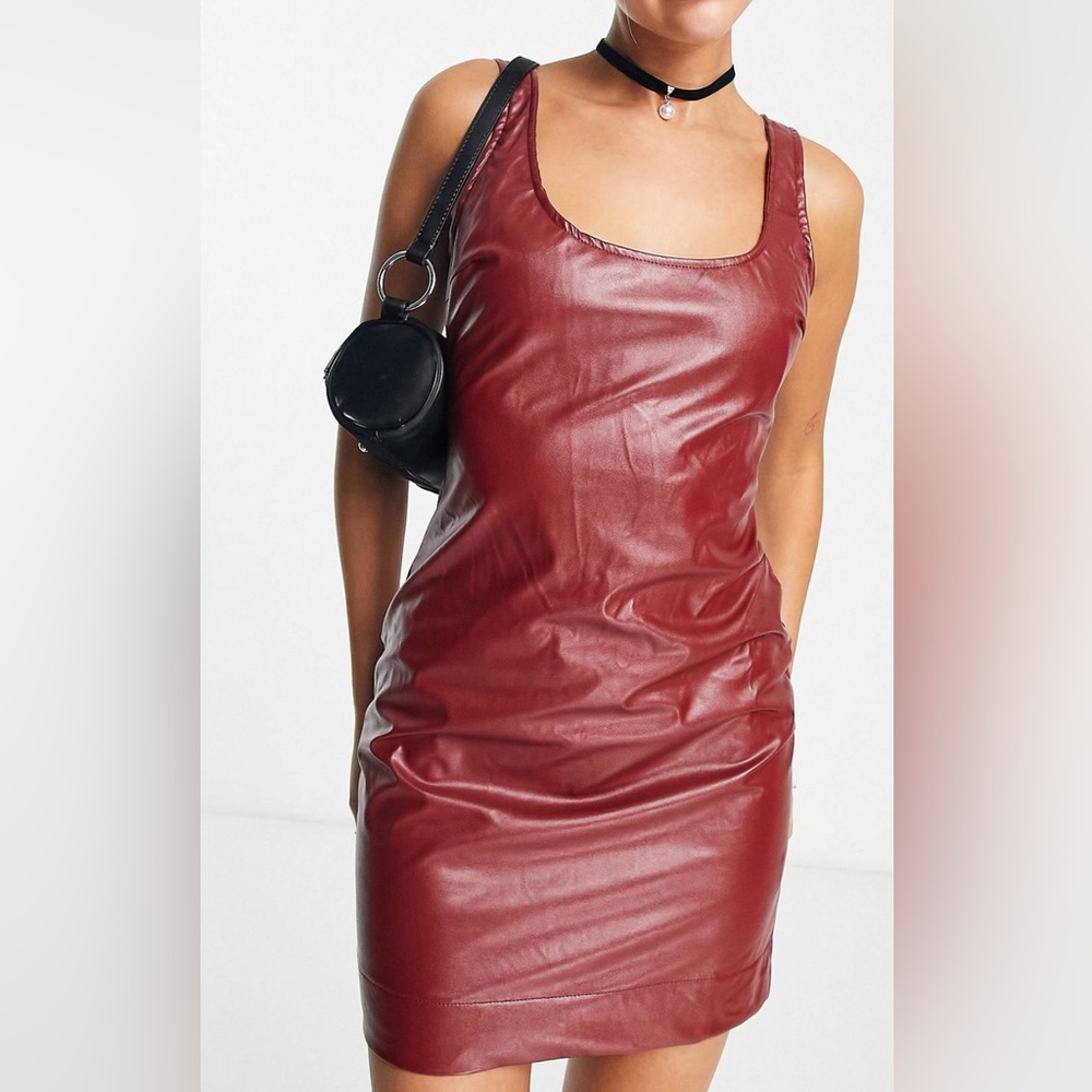 Rebellious Fashion leather look ruched mini dress